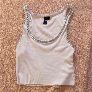 White Chain-Trimmed Tank Top